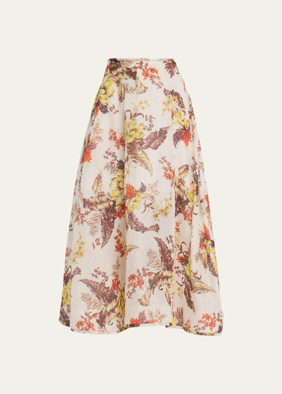 Shop Zimmermann Matchmaker Floral Flare Maxi Skirt In Ivory Tropical Fl