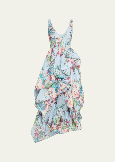 Shop Zimmermann Matchmaker Floral Drape Midi Dress In Blue Bark/cloth P