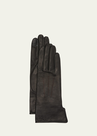 Shop Agnelle Two-tone Classic Leather Gloves In Tnoirwhisky
