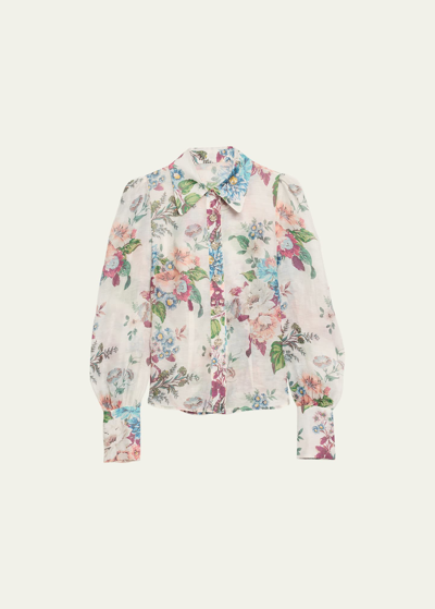 Shop Zimmermann Matchmaker Floral Long-sleeve Shirt In Ivory Bark/cloth