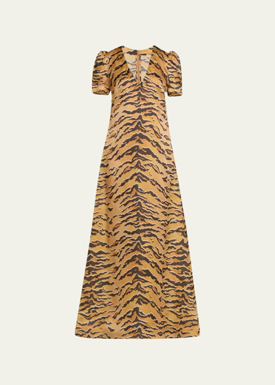 Shop Zimmermann Matchmaker Short-sleeve Maxi Dress In Tan Tiger