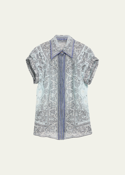 Shop Zimmermann Matchmaker Fitted Paisley Blouse In Blue Bandana