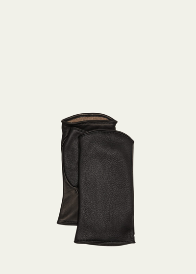 Shop Agnelle Leather & Cashmere Fingerless Gloves In Black