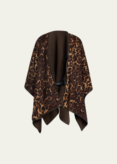 Shop Sofia Cashmere Reversible Jaguar Cashmere & Leather Cape In Leopard