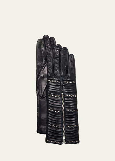 Shop Agnelle Flat Studded Leather Gloves In Baltique