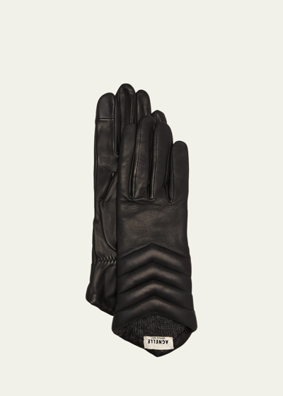 Shop Agnelle Chevron Quilted Leather Gloves In Tnoir