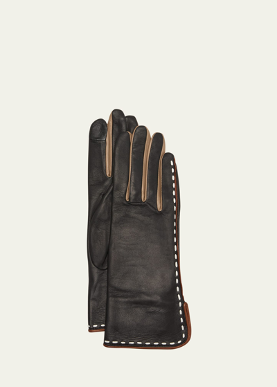 Shop Agnelle Silk-lined Leather Gloves In Tnoirsabletoscana