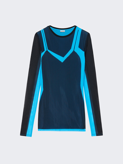 Shop Loewe Trompe L'oeil  Mesh Top In Black And Blue