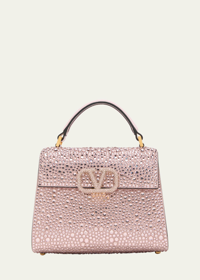 Shop Valentino Vsling Mini Crystal-embellished Top-handle Bag In Vintage Rose Quar