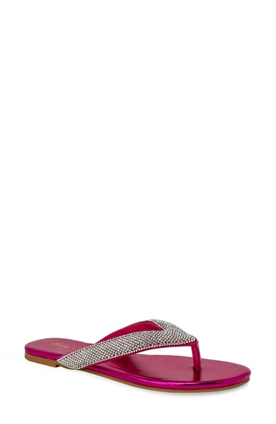 Shop Chase & Chloe Rhinestone Thong Slip-on Sandal In Fuchsia Metallic