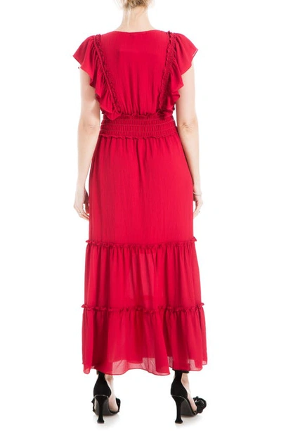 Shop Max Studio Pebble Crepe Flutter Sleeve Maxi Dress In Red