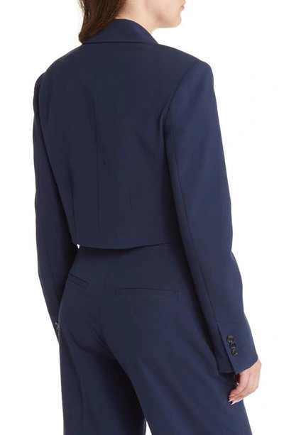 Frame Strong Shoulder Crop Blazer In Navy