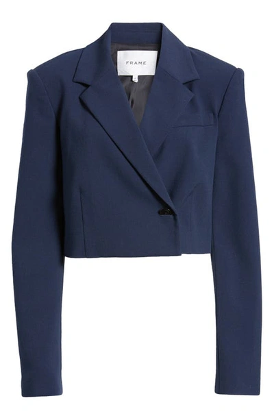 Frame Strong Shoulder Crop Blazer In Navy
