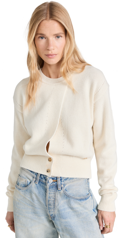 Shop Recto Front Open Detail Wool Knit Sweater Cream