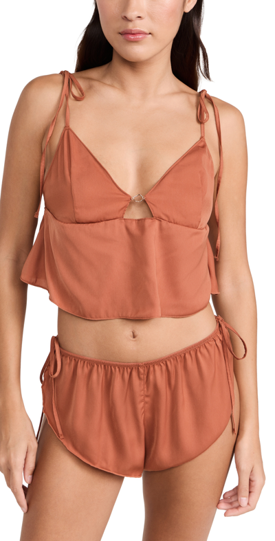 Shop Bluebella Nicole Luxury Satin Crop Cami And Shorts Set Baked Clay