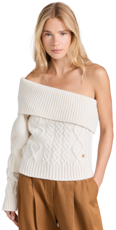 Shop Recto One Shoulder Chunky Cable Knit Top Cream