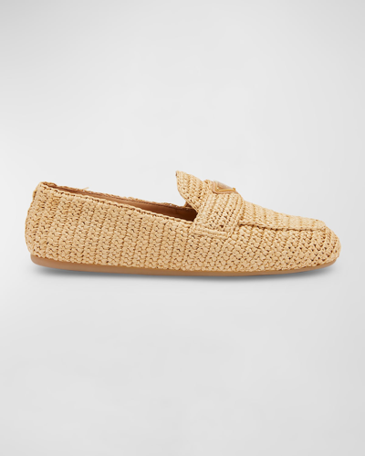 Shop Prada Raffia Slip-on Loafers In Naturale
