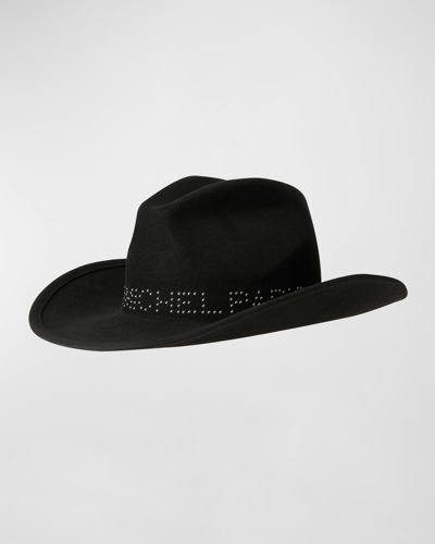 Shop Maison Michel Austin Studded Felt Cowboy Hat In Grey Black