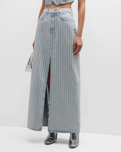 Shop Triarchy Ms. Sofiane Metallic-stripe Denim Maxi Skirt In Light Indigo Crys