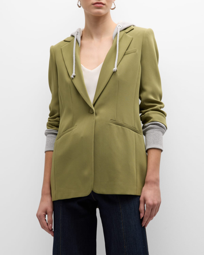 Shop Cinq À Sept Hooded Khloe Jacket In Olive Green Heat