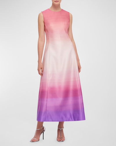 Shop Leo Lin Cleo Sleeveless A-line Ombre Midi Dress In Ombre Coral