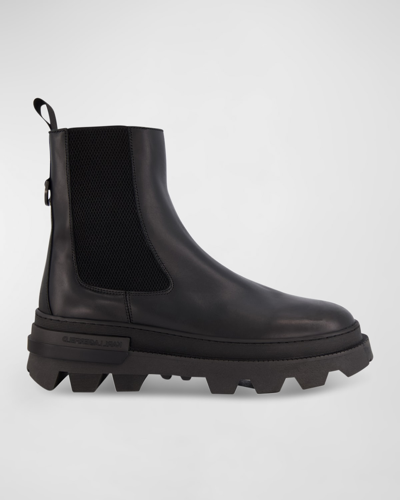 Shop Karl Lagerfeld Men's Leather Lug Sole Chelsea Boots In Black