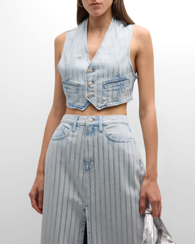 Shop Triarchy Ms. Sofiane Metallic-stripe Denim Crop Vest In Light Indigo Crys