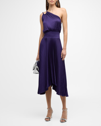 Shop A.l.c Ruby Pleated One-shoulder Dress In Purple