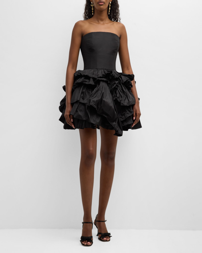 Shop Oscar De La Renta Strapless Tiered Ruffle Taffeta Mini Dress In Black