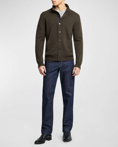 Shop Brioni Men's Full-zip Cashmere Cardigan Sweater In Olive Green