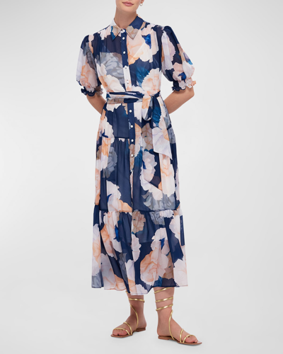 Shop Leo Lin Ellie Tiered Floral-print Midi Shirtdress In Rosebud Print In