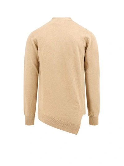 Shop Comme Des Garçons Wool Cardigan With Frontal Lacoste Patch In Neutrals