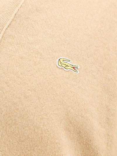 Shop Comme Des Garçons Wool Cardigan With Frontal Lacoste Patch In Neutrals