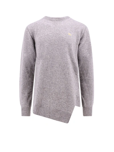 Shop Comme Des Garçons Wool Sweater With Embroidered Lacoste Patch In Grey