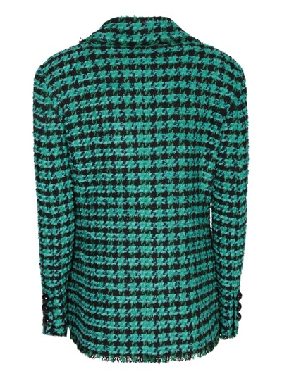 Msgm Tweed Houndstooth Double-breasted Jacket In Green