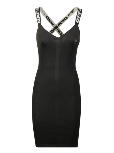 Shop Off-white V-neck Midi Dress In Black