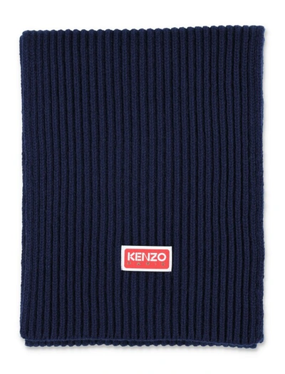 Shop Kenzo Navy Wool Scarf In Black
