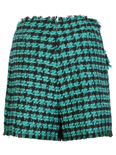Msgm Textured Houndstooth Tweed Skirt With Frayed Hem In Green