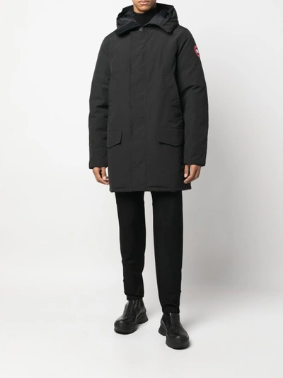 Shop Canada Goose Black Cotton Blend Padded Mid-length Coat