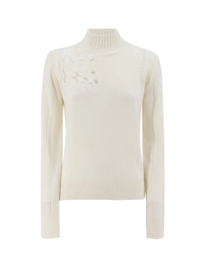 Shop Ermanno Scervino White Turtleneck Sweater
