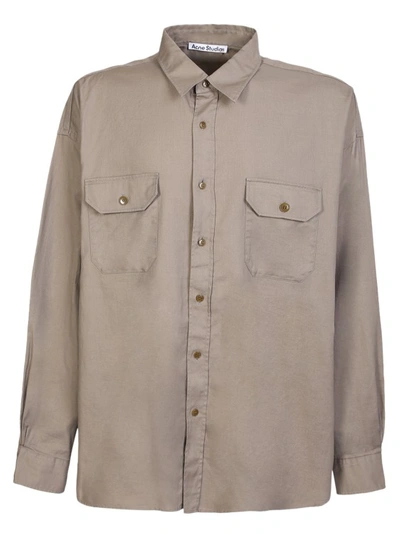 Shop Acne Studios Logo-print Button-up Shirt In Grey
