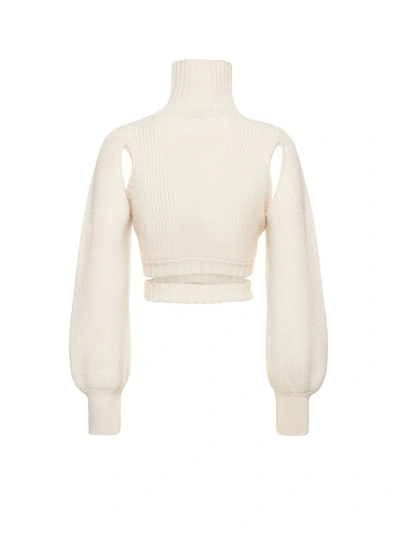 Shop Andreädamo Ribbed Wool Blend Crop Sweater In Neutrals