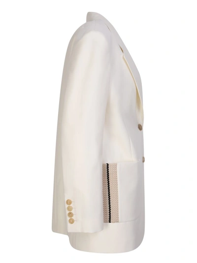 Palm Angels Knitted Tape-detail Blazer In Neutrals