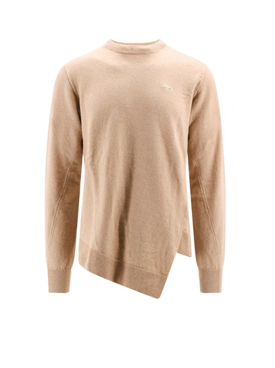 Shop Comme Des Garçons Wool Sweater With Embroidered Lacoste Patch In Neutrals