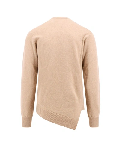 Shop Comme Des Garçons Wool Sweater With Embroidered Lacoste Patch In Neutrals
