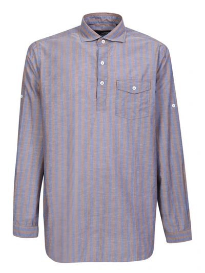 Shop Lardini Brown Cotton Stripe Shirt In Grey