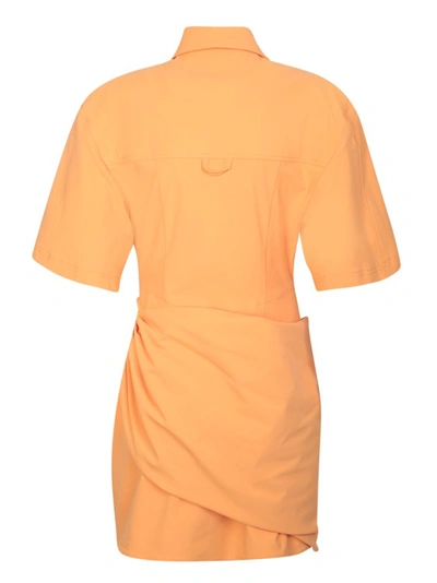 Shop Jacquemus Draped Design Orange Dress