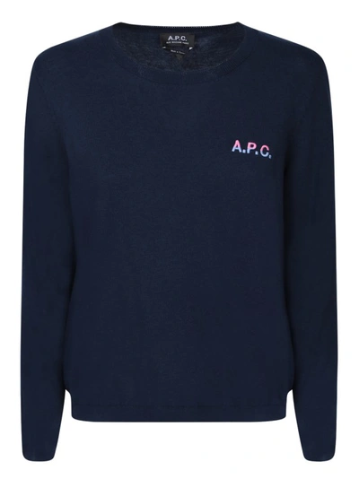 Shop Apc Blue Crew-neck Knitwear In Black