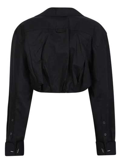 Jacquemus Machou Cropped Cotton And Linen-blend Canvas Shirt In Black