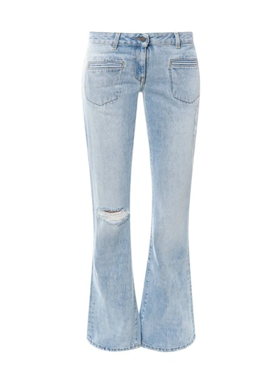 Shop Palm Angels Cotton Jeans With Back Leather Logo Patch In Blue
